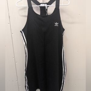 adidas Black & White Backless Tank Dress with Side Stripes
